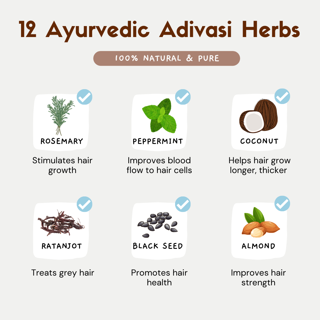 Adivasi Herbal Hair Oil, Goodness of 12 Ayurvedic Herbs