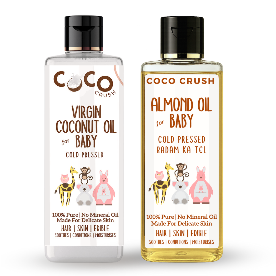 Cold Pressed Almond Oil & Coconut Oil Combo for Baby Massage - Hair, Body, Skin