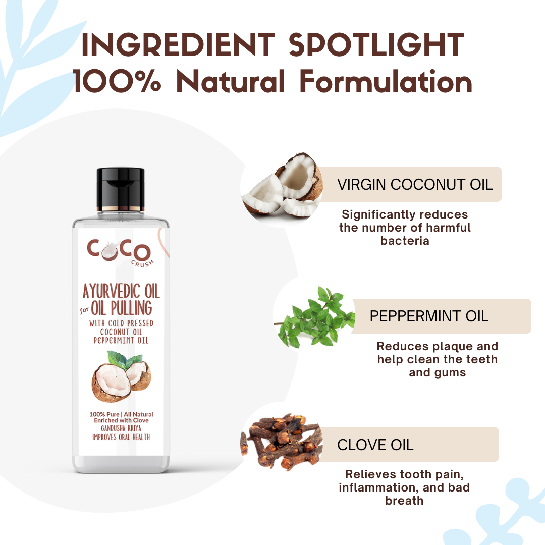 Ayurvedic Coconut Oil, Peppermint & Clove for Oil Pulling with Copper Tongue Cleaner