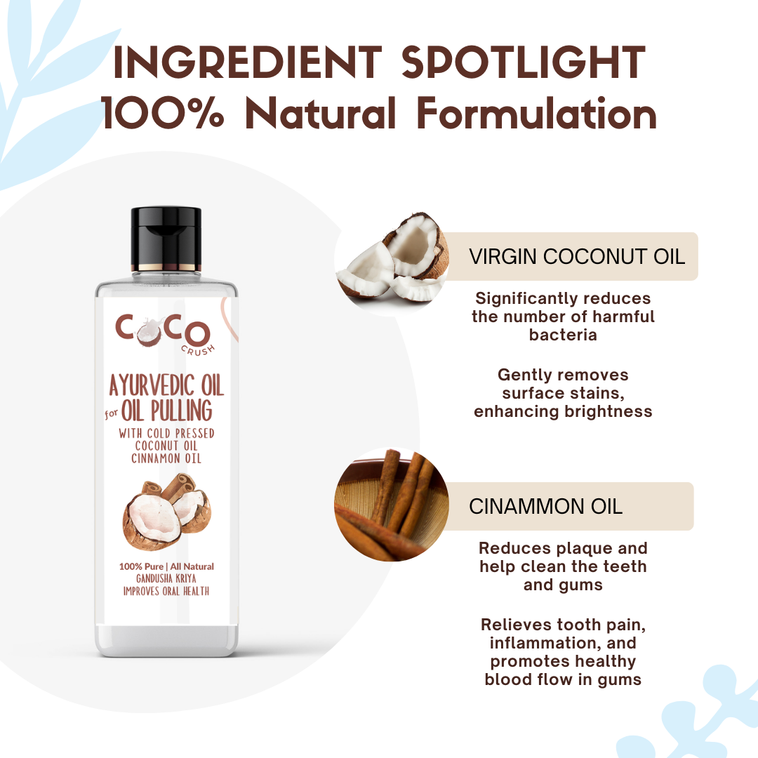 Ayurvedic Coconut & Cinnamon Oil for Oil Pulling with Copper Tongue Cleaner