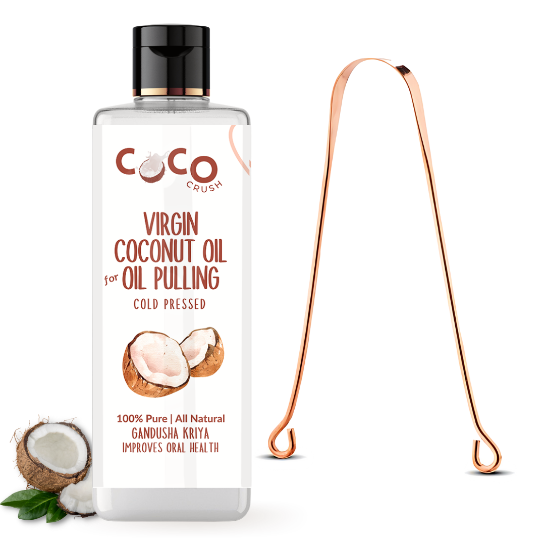 Ayurvedic Coconut Oil for Oil Pulling with Copper Tongue Cleaner
