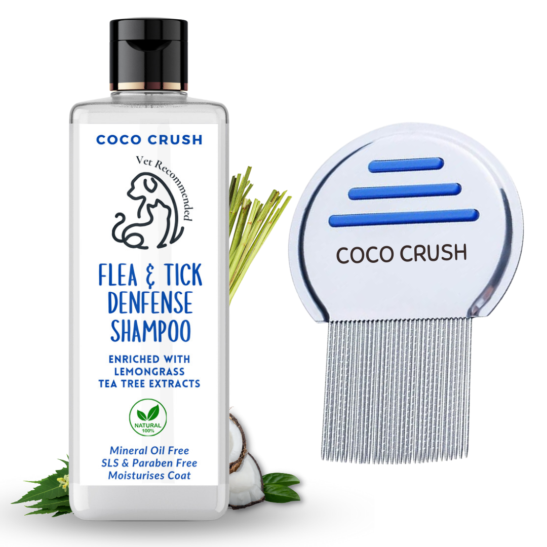 Flea & Tick Defense Kit: Organic Shampoo & Stainless Steel Grooming Comb