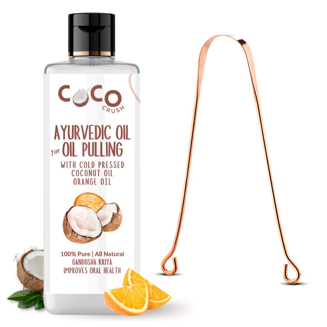 Ayurvedic Coconut & Orange Oil for Oil Pulling with Copper Tongue Cleaner