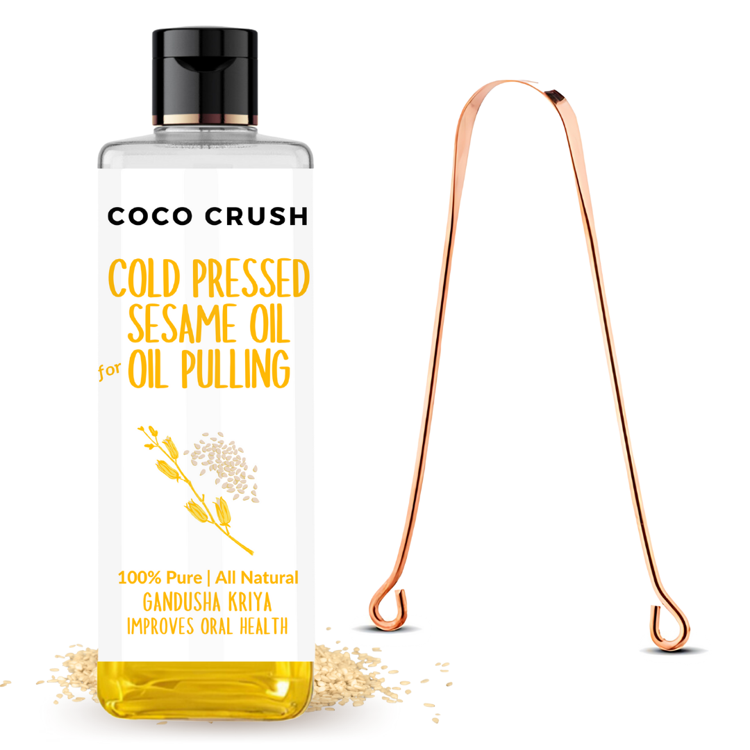 Ayurvedic Sesame Oil for Oil Pulling with Copper Tongue Cleaner