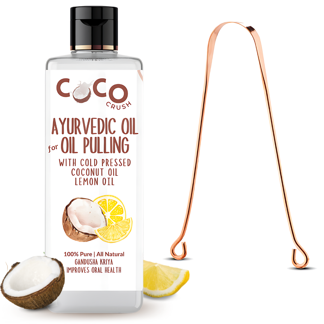 Ayurvedic Coconut Oil & Lemon for Oil Pulling & Copper Tongue Cleaner
