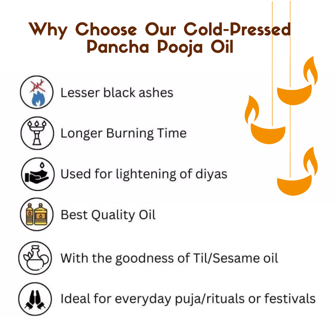 Natural Pancha Pooja Oil, Handcrafted with 5 Cold Pressed Oils