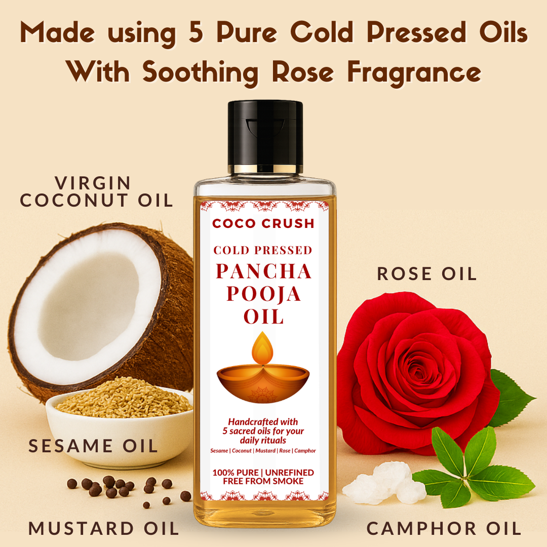 Natural Pancha Pooja Oil, Handcrafted with 5 Cold Pressed Oils