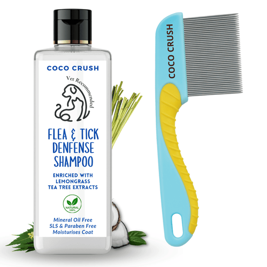 Organic Flea & Tick Pet Shampoo and Long Grip Coat Comb