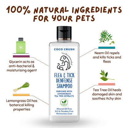 Organic Flea & Tick Pet Shampoo and Long Grip Coat Comb