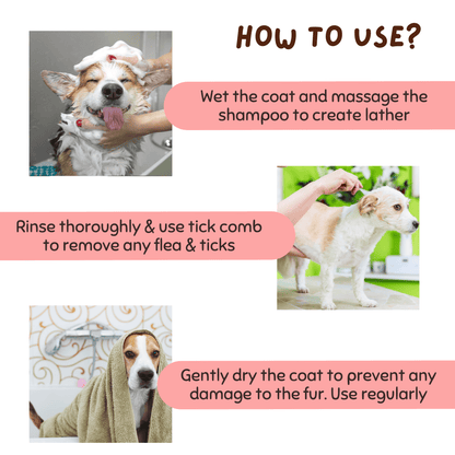 Organic Flea & Tick Pet Shampoo and Long Grip Coat Comb