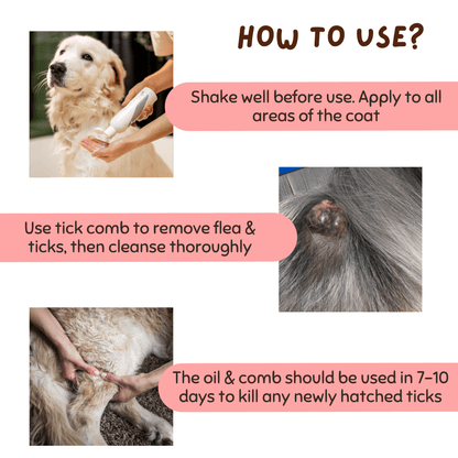 Natural Tick Flea Oil & Fine Teeth Coat Comb