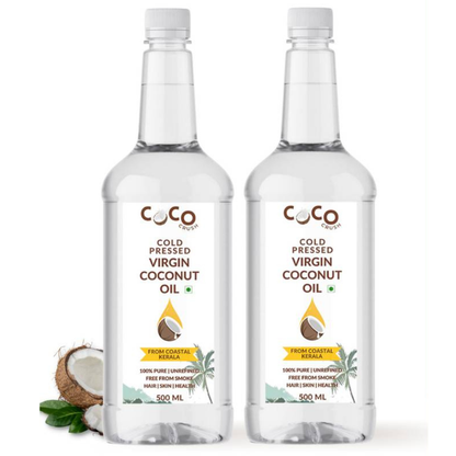 Coco Crush Cold Pressed Virgin Coconut Oil for Hair, Skin Massage | Combo of 1Ltr