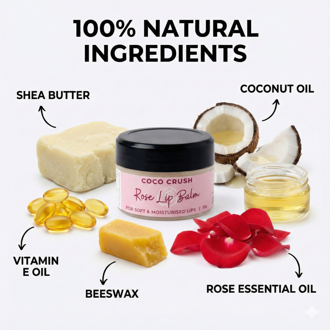 Rose Coconut Lip Balm, 100% Natural