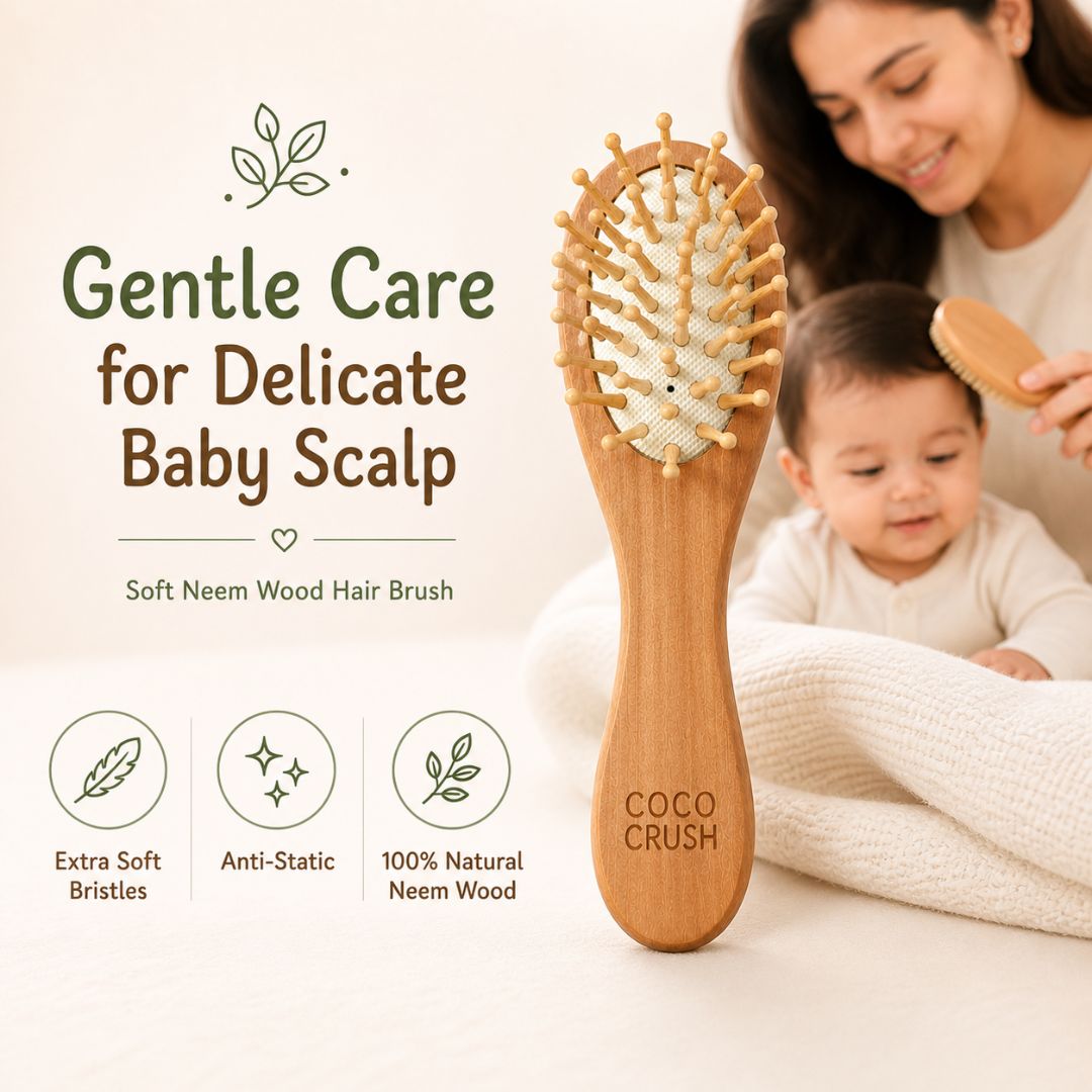 Natural Bamboo Neem Wood Hair Brush for Babies, Kids