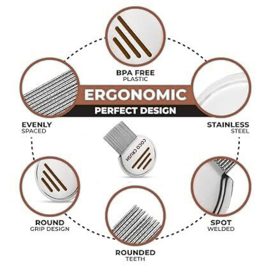 Dandruff, Lice, Nits, Eggs Removal Hair Combs Set, Stainless Steel