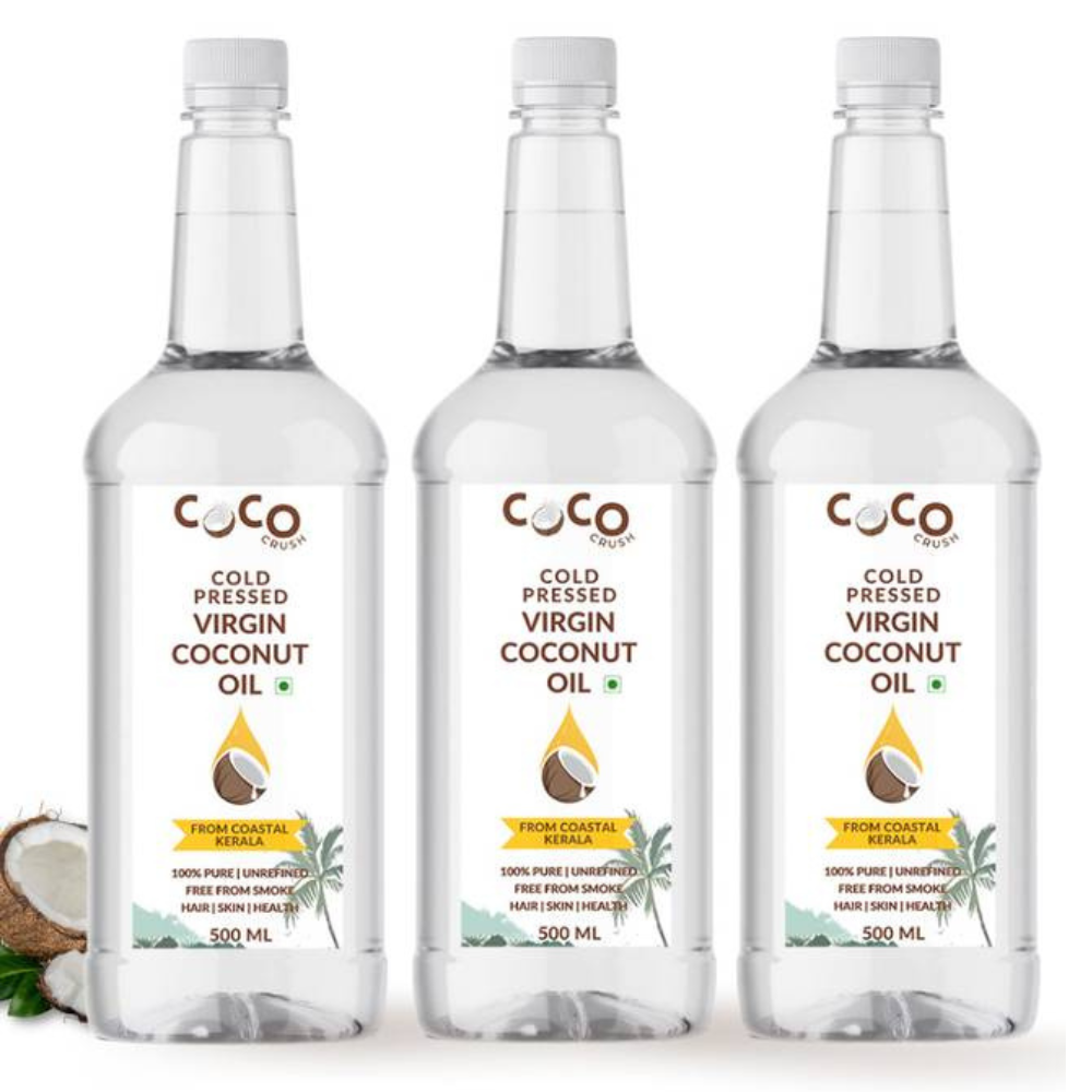 Coco Crush Cold Pressed Virgin Coconut Oil for Hair, Skin Massage | Combo of 1Ltr