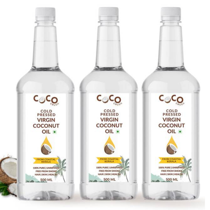 Coco Crush Cold Pressed Virgin Coconut Oil for Hair, Skin Massage | Combo of 1Ltr
