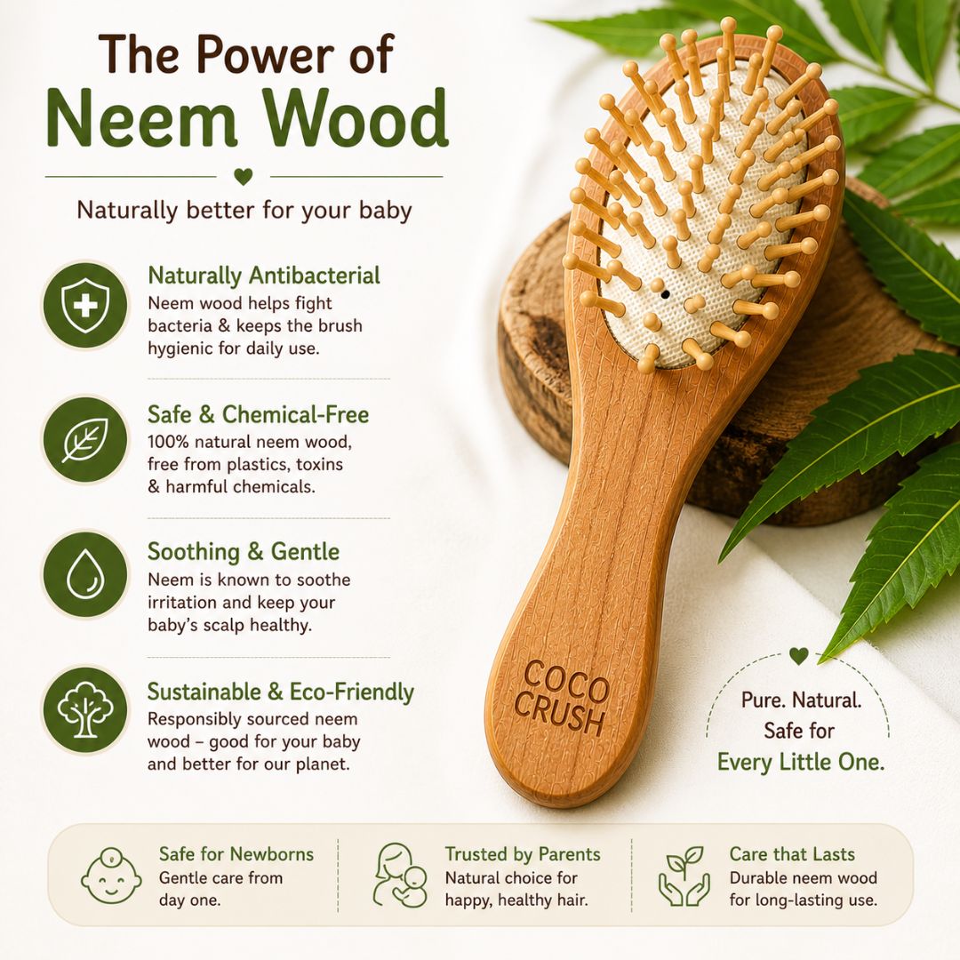 Natural Bamboo Neem Wood Hair Brush for Babies, Kids