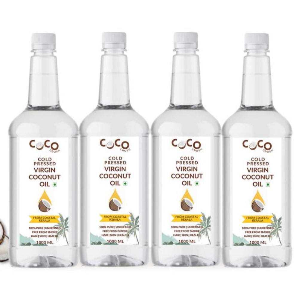 Coco Crush Cold Pressed Virgin Coconut Oil for Hair, Skin Massage | Combo of 1Ltr