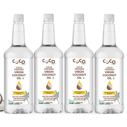 Coco Crush Cold Pressed Virgin Coconut Oil for Hair, Skin Massage | Combo of 1Ltr