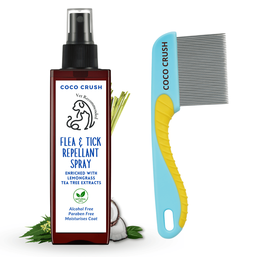 Organic Tick & Flea Spray & Long Grip Comb Combo for Pets