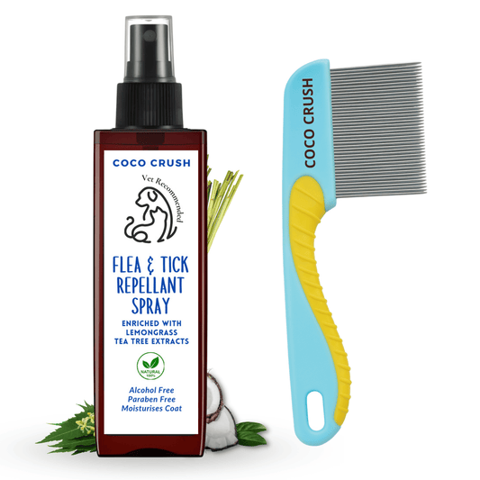 Organic Tick & Flea Spray & Long Grip Comb Combo for Pets