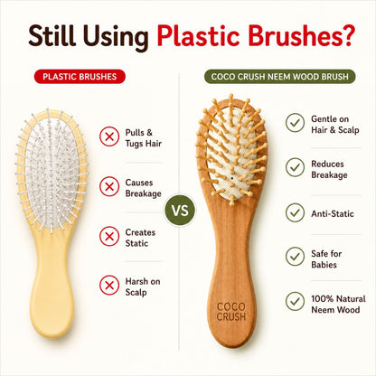 Natural Bamboo Neem Wood Hair Brush for Babies, Kids