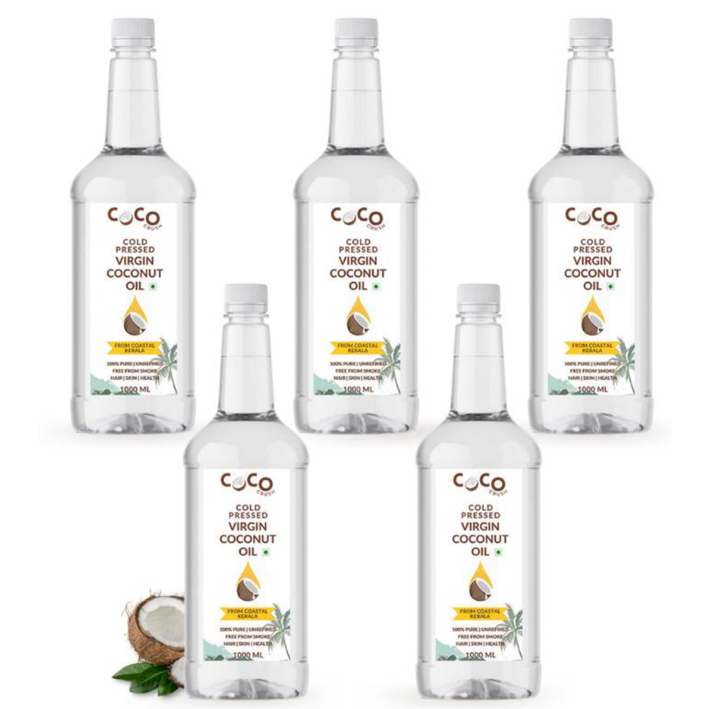 Coco Crush Cold Pressed Virgin Coconut Oil for Hair, Skin Massage | Combo of 1Ltr