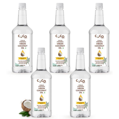 Coco Crush Cold Pressed Virgin Coconut Oil for Hair, Skin Massage | Combo of 1Ltr