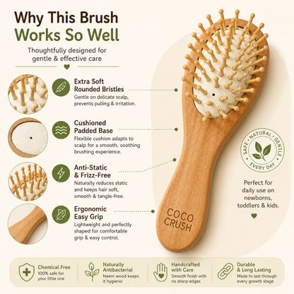 Natural Bamboo Neem Wood Hair Brush for Babies, Kids