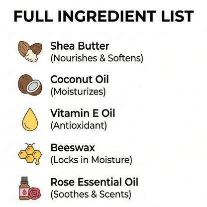 Rose Coconut Lip Balm, 100% Natural