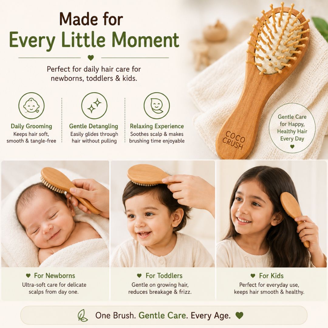 Natural Bamboo Neem Wood Hair Brush for Babies, Kids