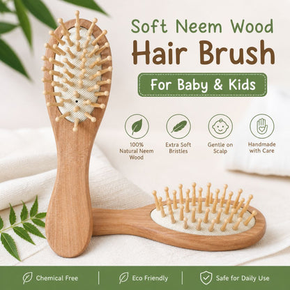 Natural Bamboo Neem Wood Hair Brush for Babies, Kids