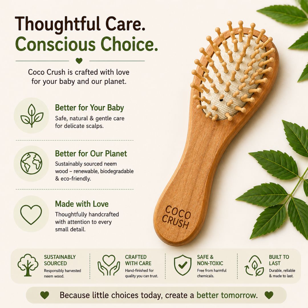 Natural Bamboo Neem Wood Hair Brush for Babies, Kids