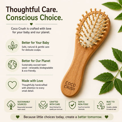 Natural Bamboo Neem Wood Hair Brush for Babies, Kids