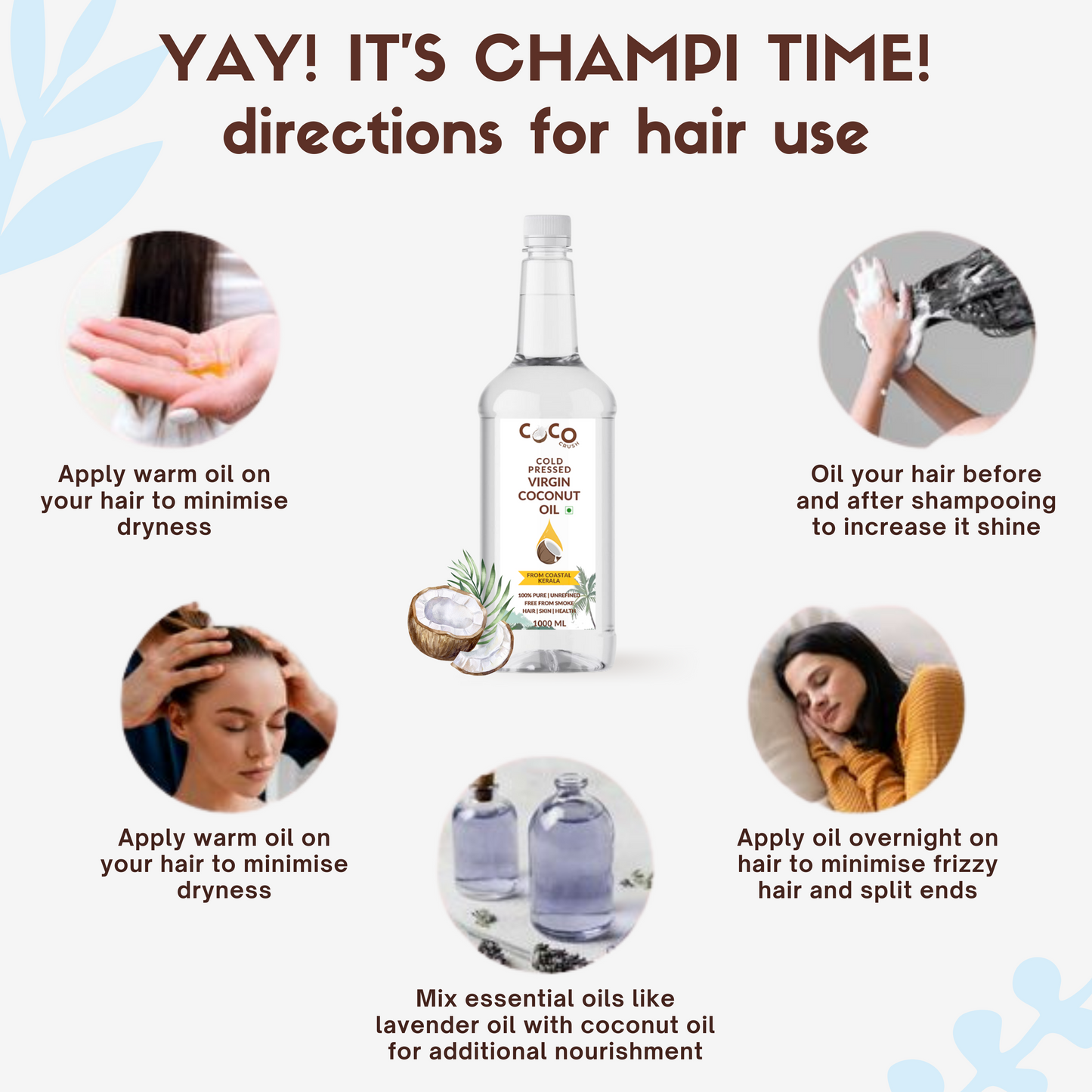 Coco Crush Cold Pressed Virgin Coconut Oil for Hair, Skin Massage | Combo of 1Ltr
