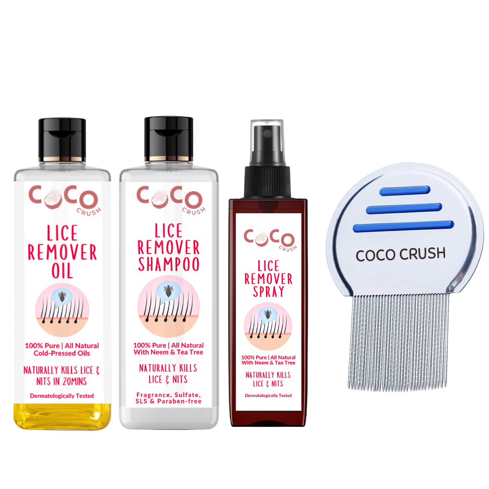 Ayurvedic Anti-Lice Treatment Bundle: Oil, 50ml; Shampoo, 100ml; Hair Spray, 50ml; 1 Comb